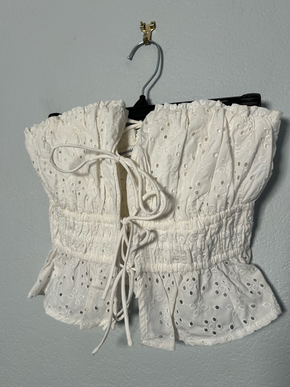 Abercrombie & Fitch White Eyelet Lace-Up Tie Front Bandeau Crop Top XS